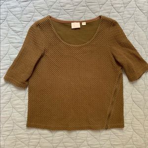 Anthropologie Olive Green Textured Shirt with Zip
